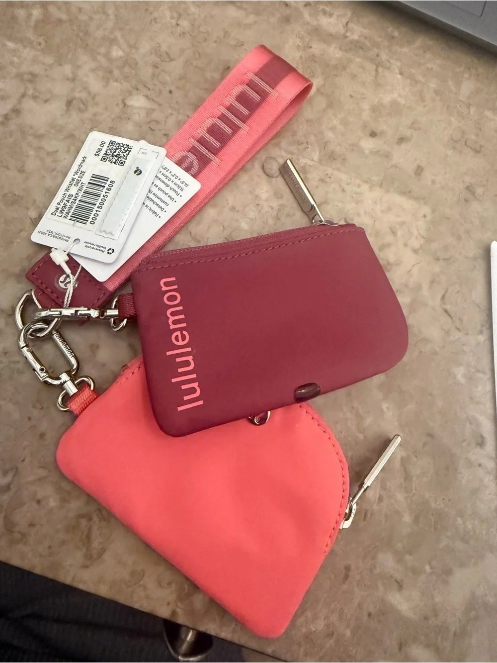 lululemon athletica Key & Card Holder Set in Coral Pink and Burgundy